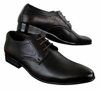 Zapatos de hombre de piel sintética con cordones, de color negro, marrón y cocodrilo, con punta elegante.