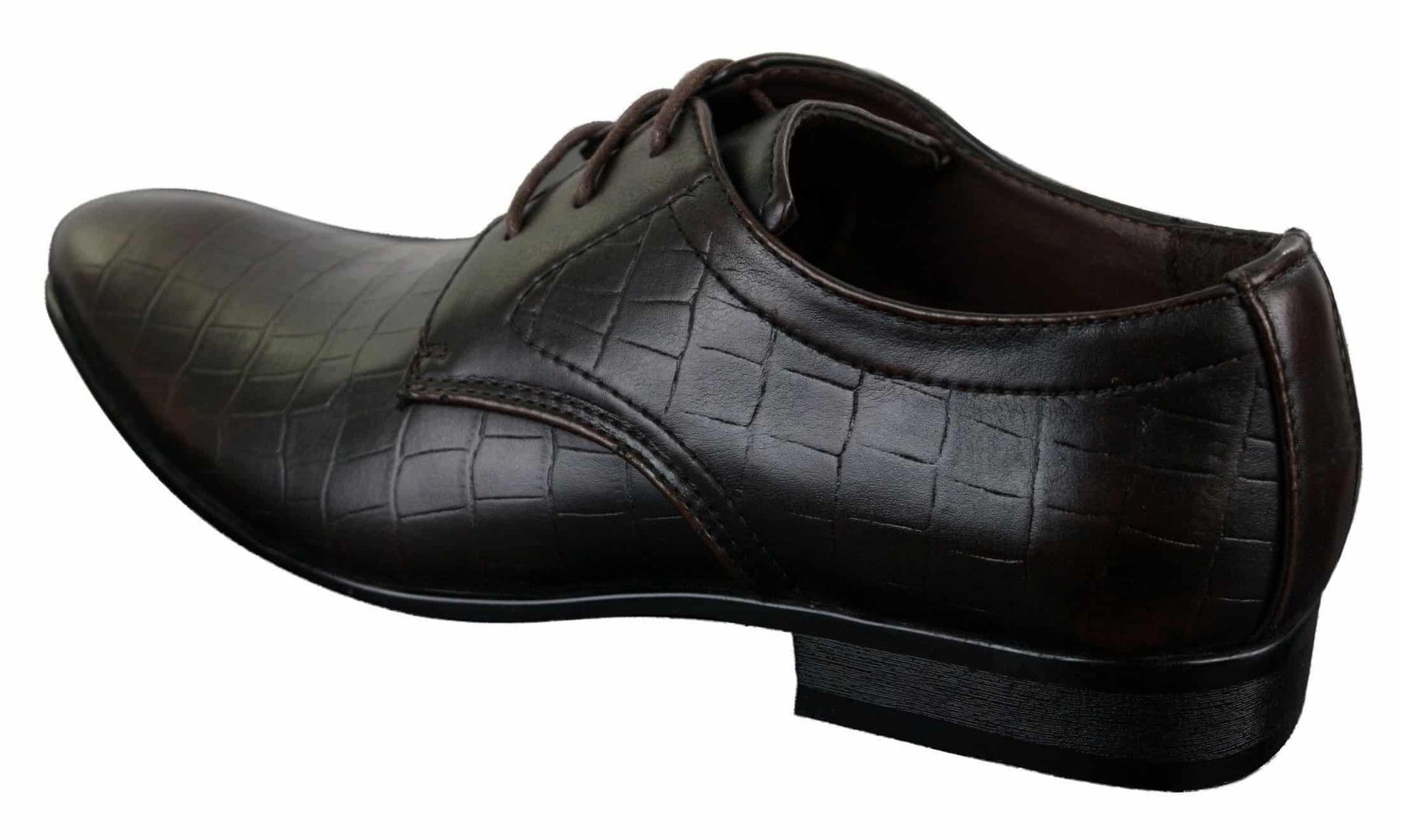 Zapatos de hombre de piel sintética con cordones, de color negro, marrón y cocodrilo, con punta elegante.