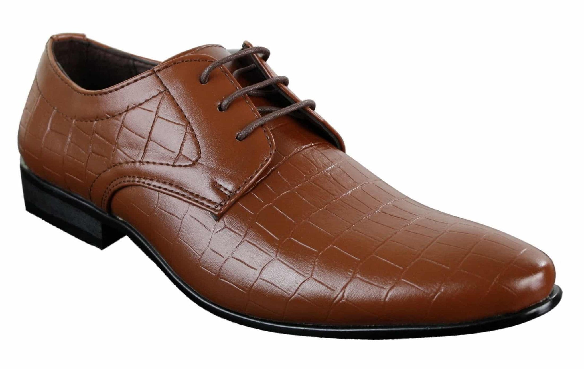 Zapatos de hombre de piel sintética con cordones, de color negro, marrón y cocodrilo, con punta elegante.