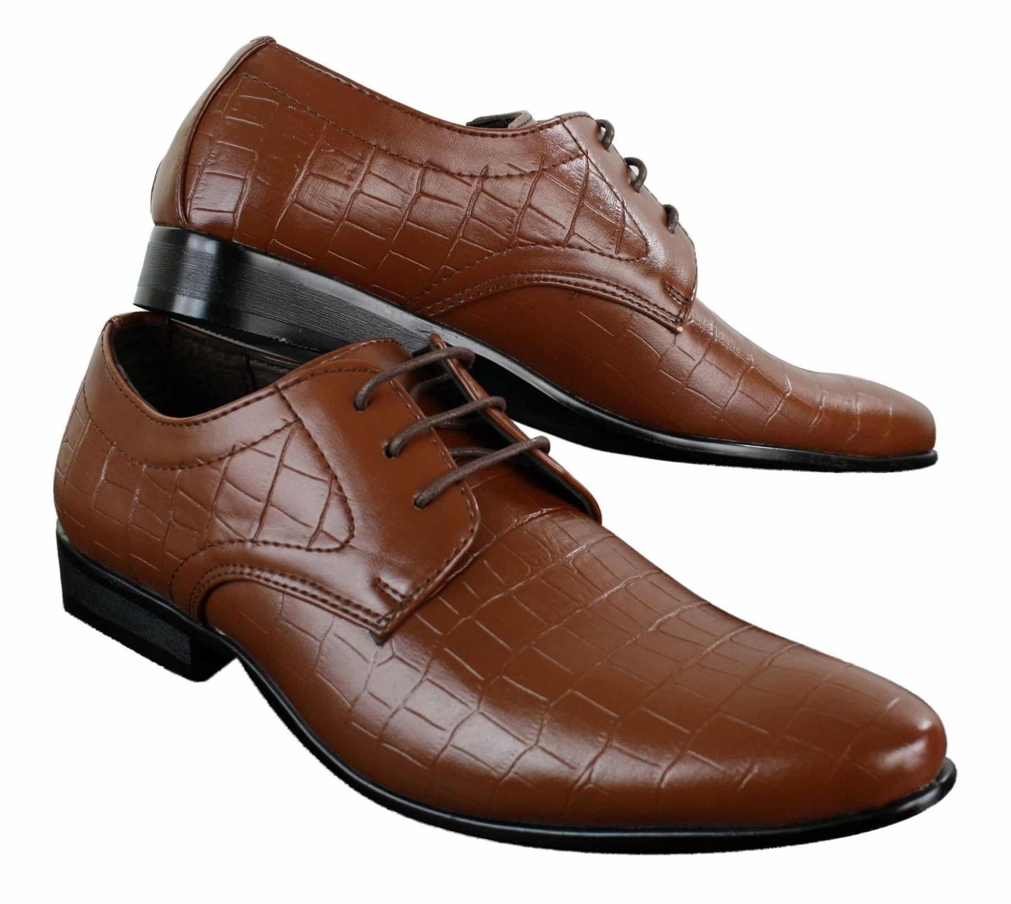 Zapatos de hombre de piel sintética con cordones, de color negro, marrón y cocodrilo, con punta elegante.
