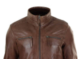 Chaqueta de hombre de cuero auténtico con cuello alto - Marrón
