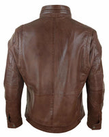 Chaqueta de hombre de cuero auténtico con cuello alto - Marrón