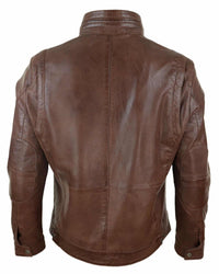 Chaqueta de hombre de cuero auténtico con cuello alto - Marrón