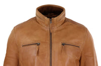 Chaqueta de hombre de cuero auténtico con cuello alto - Color tostado
