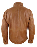 Chaqueta de hombre de cuero auténtico con cuello alto - Color tostado