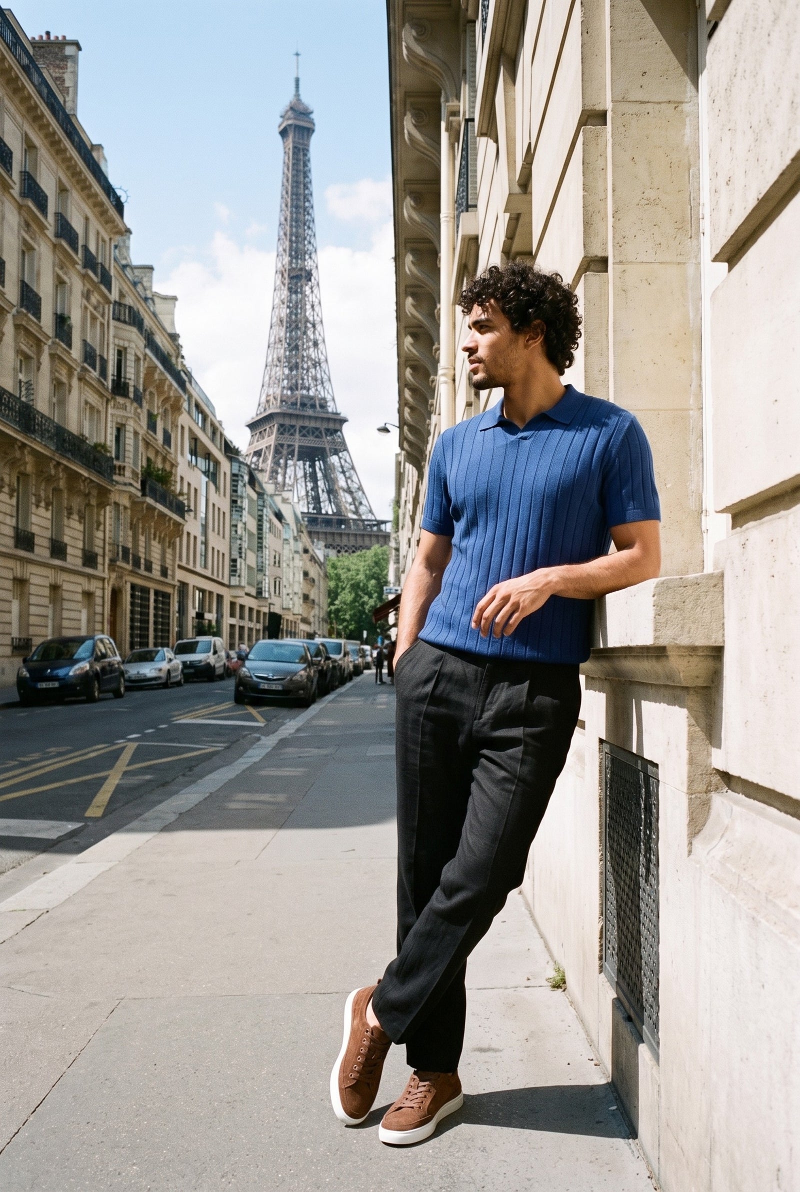 Look #888 styled with Pantalones negros de lino 100% para hombre, con pliegues, cordón ajustable y corte recto relajado.
