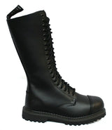 Botas militares unisex de cuero auténtico negras Ginders King Punk Rock Safety Steel Tone
