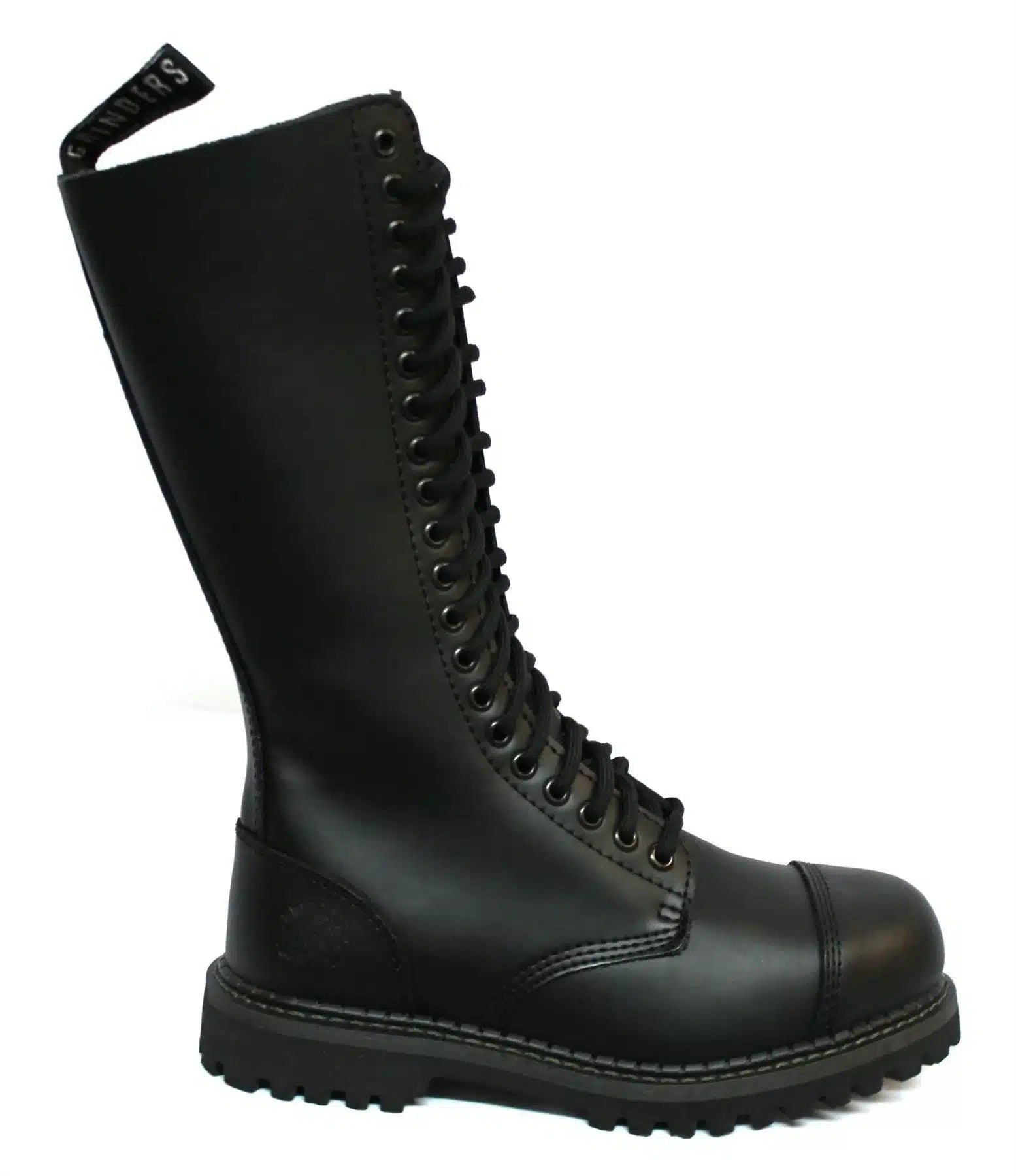Botas militares unisex de cuero auténtico negras Ginders King Punk Rock Safety Steel Tone