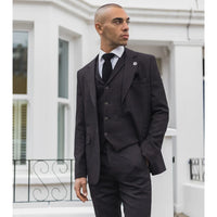 Traje de tres piezas de tweed color ciruela con estampado de espiga para hombre