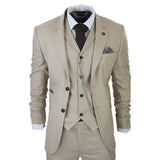 Traje de tres piezas para hombre AK-08, color crema, estampado Príncipe de Gales.