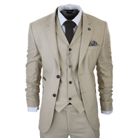 Traje de tres piezas para hombre AK-08, color crema, estampado Príncipe de Gales.