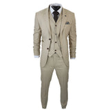 Traje de tres piezas para hombre AK-08, color crema, estampado Príncipe de Gales.