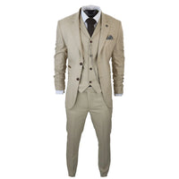 Traje de tres piezas para hombre AK-08, color crema, estampado Príncipe de Gales.
