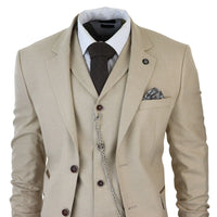 Traje de tres piezas para hombre AK-08, color crema, estampado Príncipe de Gales.