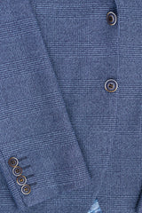 Traje de tres piezas a medida para hombre AK-09, estampado Príncipe de Gales azul.