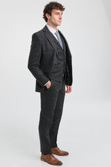 Traje de tres piezas para hombre, negro, con estampado de cuadros Glen.