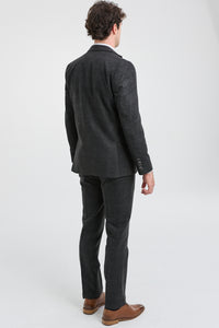 Traje de tres piezas para hombre, negro, con estampado de cuadros Glen.