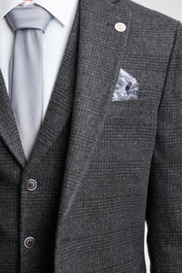 Traje de tres piezas para hombre, negro, con estampado de cuadros Glen.