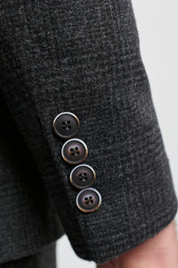 Traje de tres piezas para hombre, negro, con estampado de cuadros Glen.