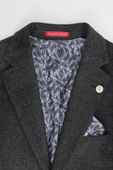 Traje de tres piezas para hombre, negro, con estampado de cuadros Glen.
