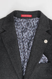 Traje de tres piezas para hombre, negro, con estampado de cuadros Glen.