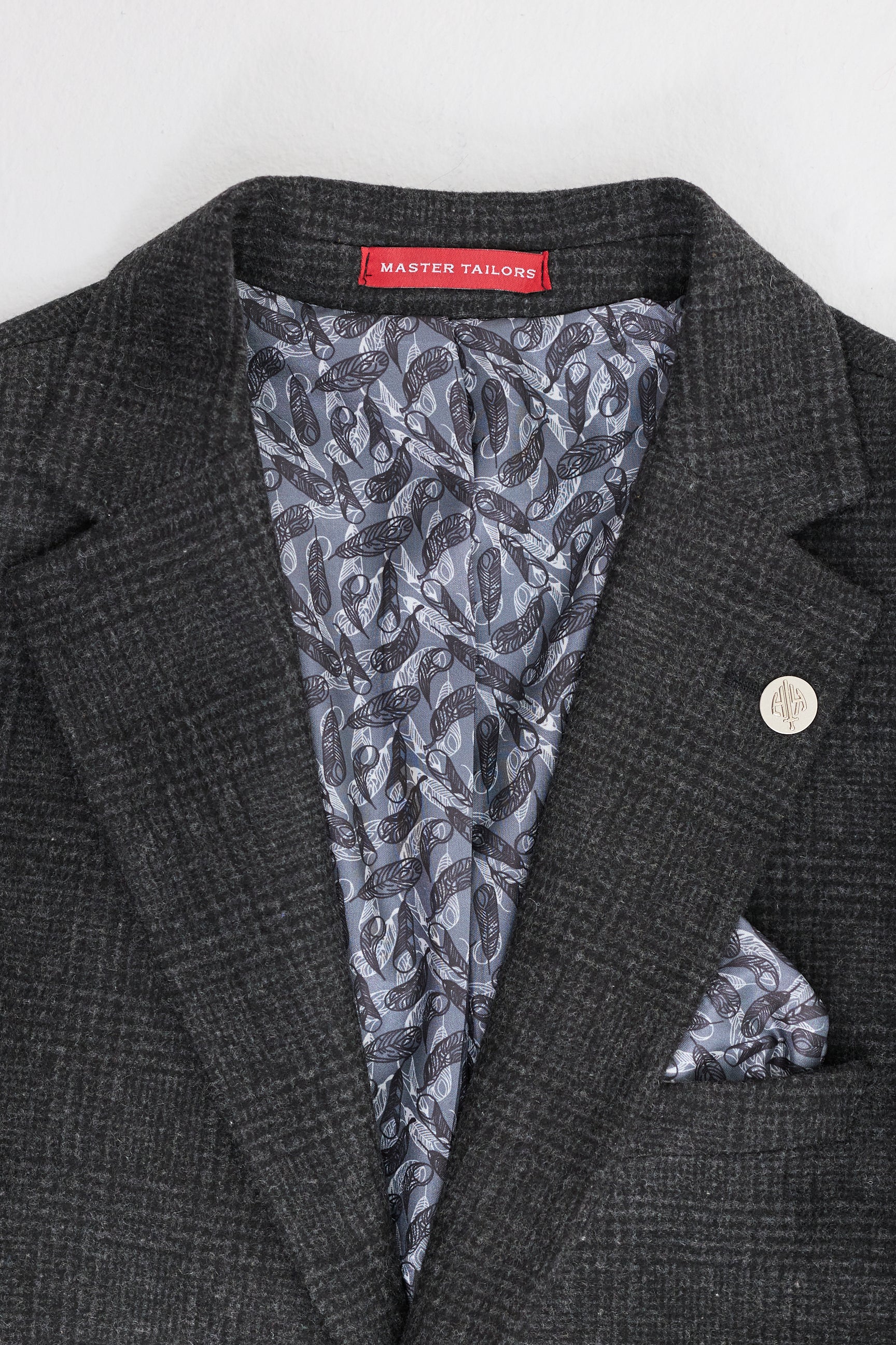 Traje de tres piezas para hombre, negro, con estampado de cuadros Glen.