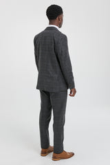 Traje de tres piezas para hombre con estampado de cuadros escoceses grises