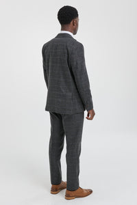 Traje de tres piezas para hombre con estampado de cuadros escoceses grises