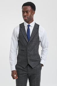 Traje de tres piezas para hombre con estampado de cuadros escoceses grises