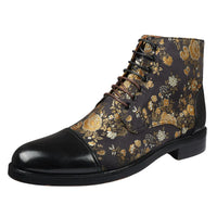 Adam - Botines Oxford de piel con estampado floral para hombre, color negro.
