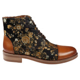 Adan - Botines Oxford de piel marrón con estampado floral para hombre