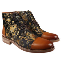 Adan - Botines Oxford de piel marrón con estampado floral para hombre