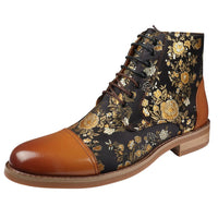 Adan - Botines Oxford de piel marrón con estampado floral para hombre
