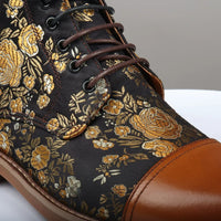 Adan - Botines Oxford de piel marrón con estampado floral para hombre