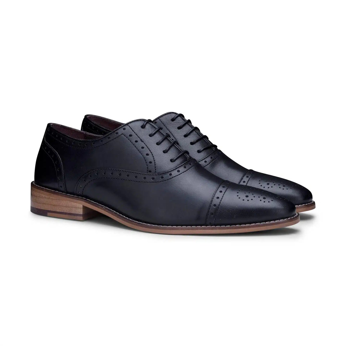 Zapatos clásicos tipo brogue de cuero auténtico para hombre, negros, con cordones, elegantes, formales, de cuero vintage.
