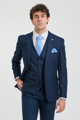 Traje de hombre azul marino de 3 piezas, traje de ojo de perdiz, boda, graduación, formal, elegante y clásico.