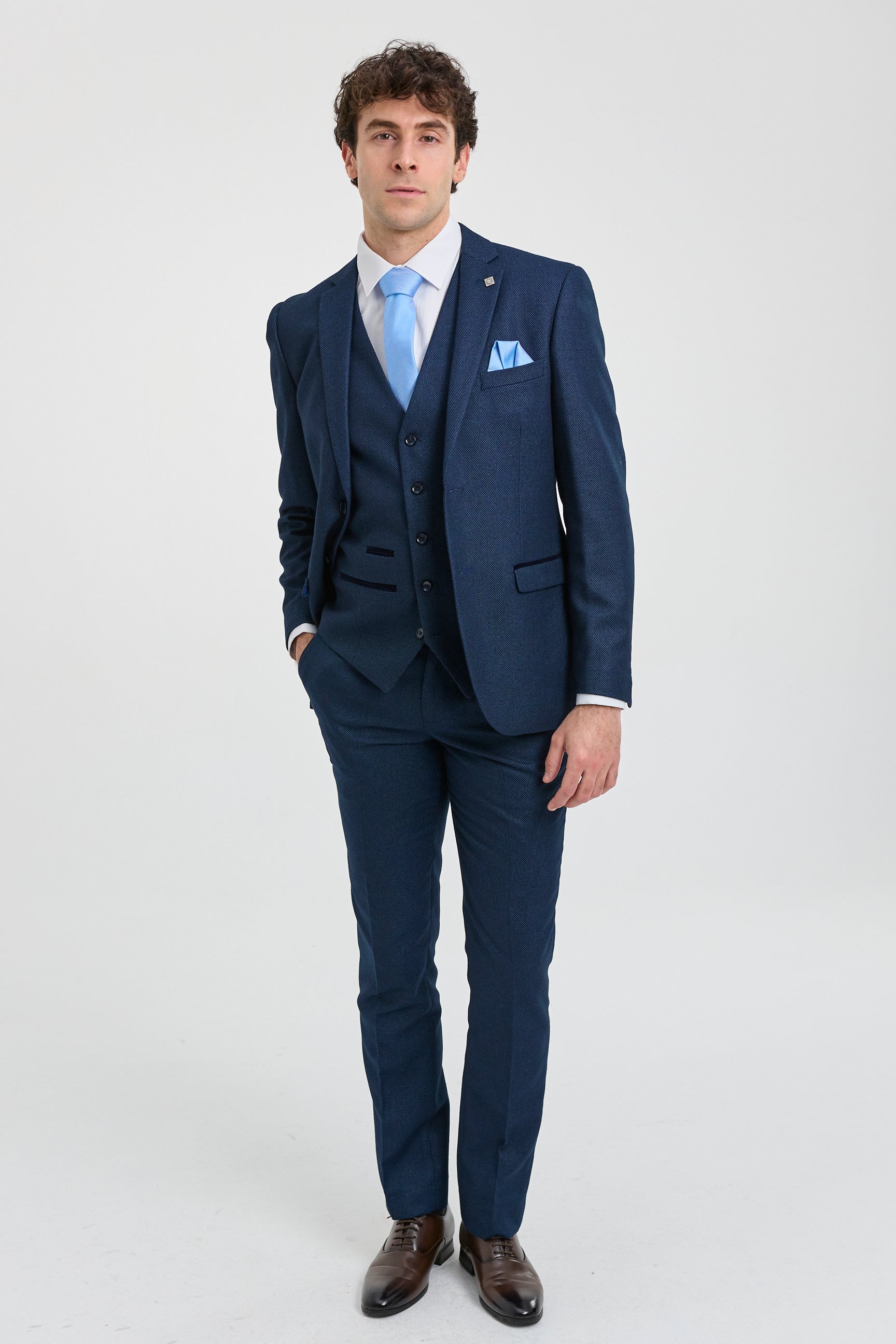 Traje de hombre azul marino de 3 piezas, traje de ojo de perdiz, boda, graduación, formal, elegante y clásico.