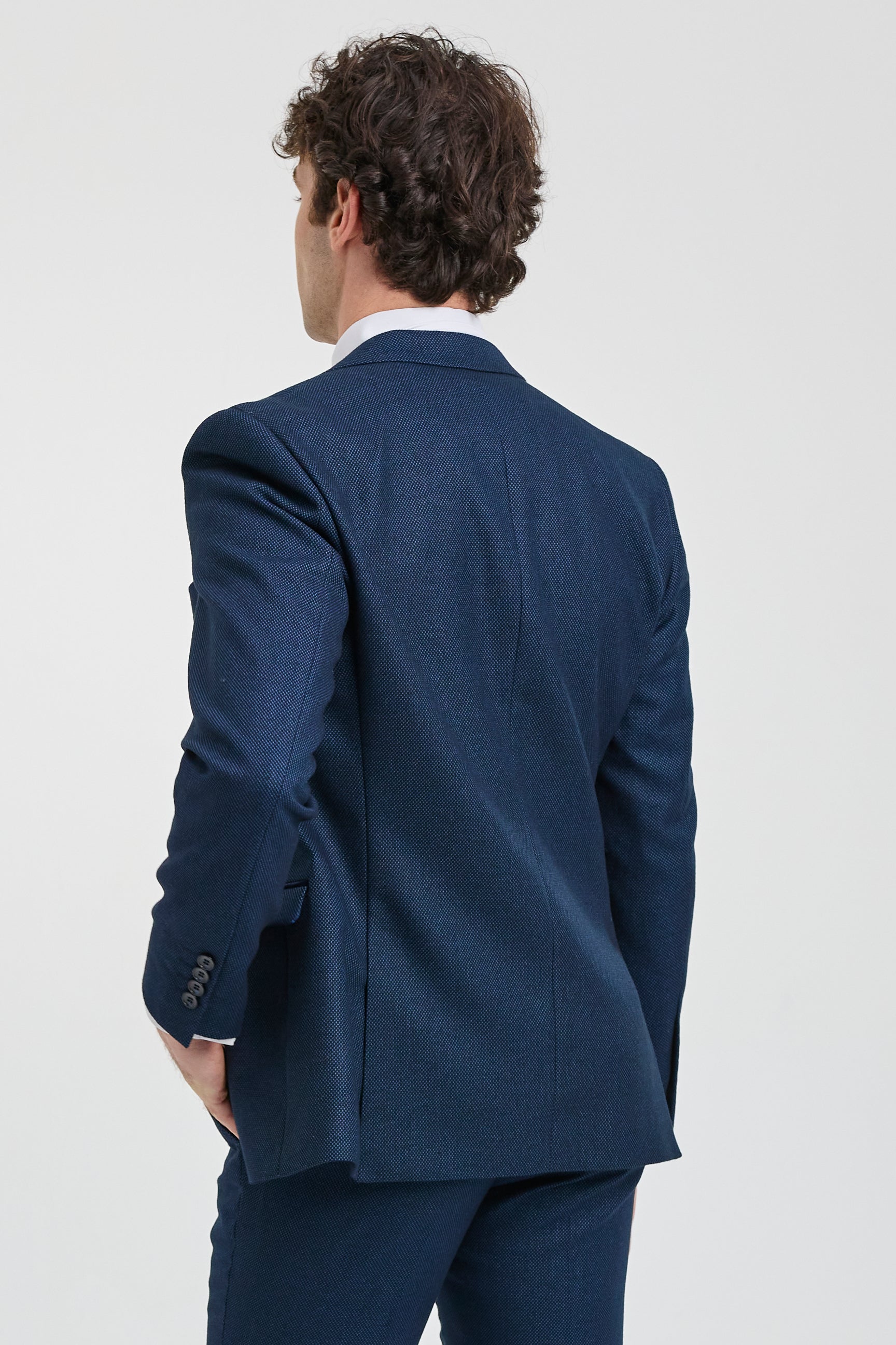 Traje de hombre azul marino de 3 piezas, traje de ojo de perdiz, boda, graduación, formal, elegante y clásico.