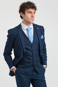 Traje de hombre azul marino de 3 piezas, traje de ojo de perdiz, boda, graduación, formal, elegante y clásico.