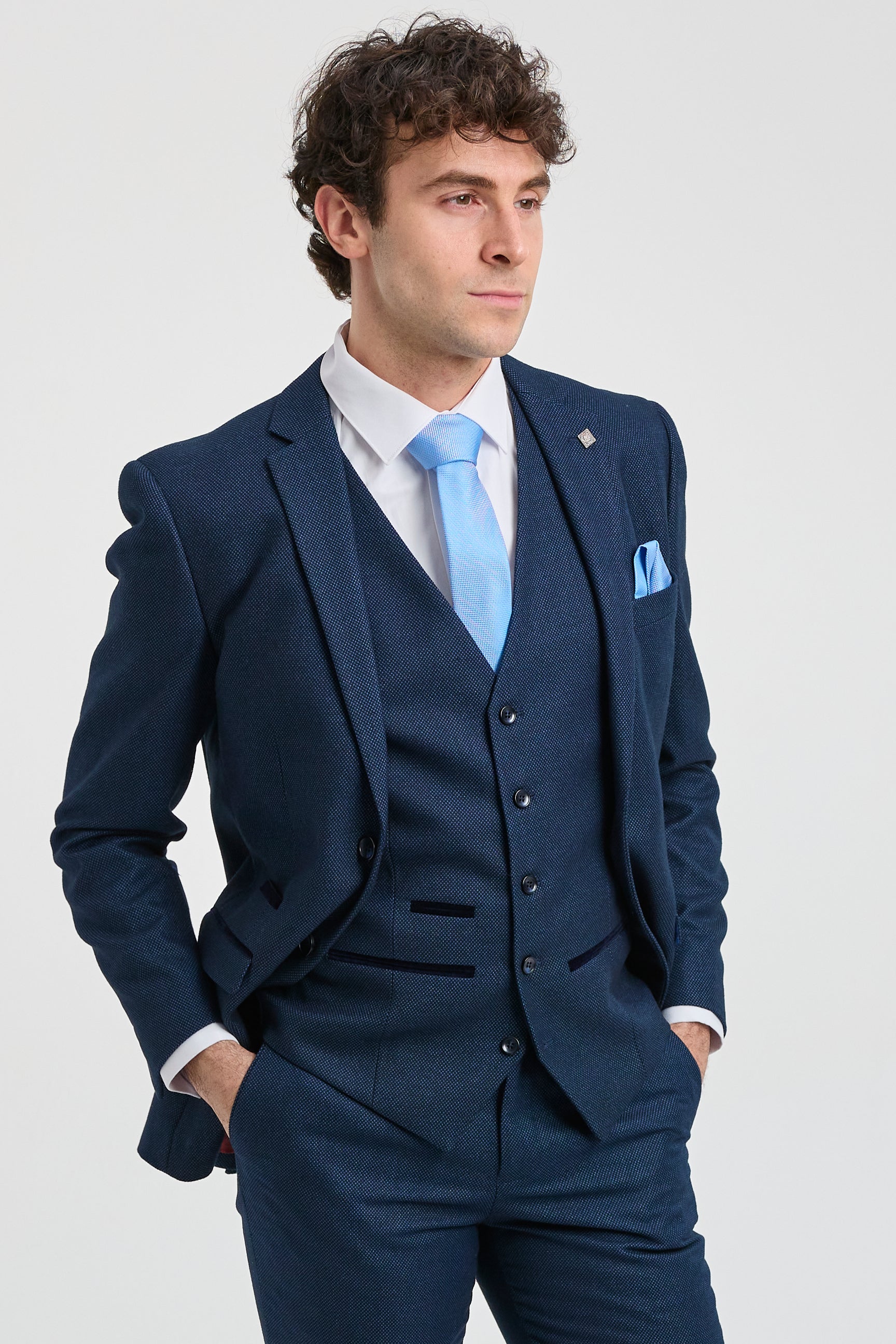 Traje de hombre azul marino de 3 piezas, traje de ojo de perdiz, boda, graduación, formal, elegante y clásico.