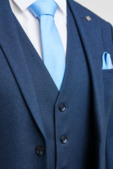 Traje de hombre azul marino de 3 piezas, traje de ojo de perdiz, boda, graduación, formal, elegante y clásico.