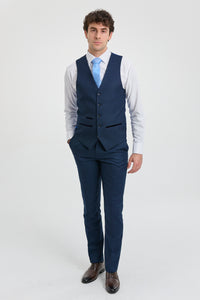 Traje de hombre azul marino de 3 piezas, traje de ojo de perdiz, boda, graduación, formal, elegante y clásico.