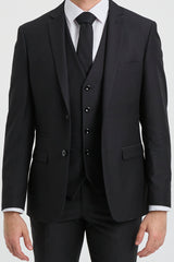 Paul Andrew Parker - Traje completo de hombre de 3 piezas negro, corte entallado, estilo clásico, ideal para porteros, funerales y luto.