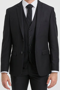 Paul Andrew Parker - Traje completo de hombre de 3 piezas negro, corte entallado, estilo clásico, ideal para porteros, funerales y luto.