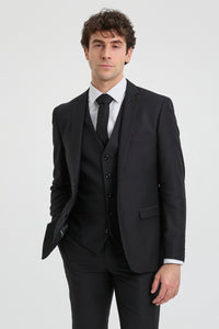 Paul Andrew Parker - Traje completo de hombre de 3 piezas negro, corte entallado, estilo clásico, ideal para porteros, funerales y luto.