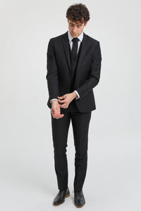Paul Andrew Parker - Traje completo de hombre de 3 piezas negro, corte entallado, estilo clásico, ideal para porteros, funerales y luto.