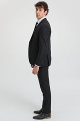Paul Andrew Parker - Traje completo de hombre de 3 piezas negro, corte entallado, estilo clásico, ideal para porteros, funerales y luto.