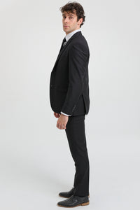 Paul Andrew Parker - Traje completo de hombre de 3 piezas negro, corte entallado, estilo clásico, ideal para porteros, funerales y luto.