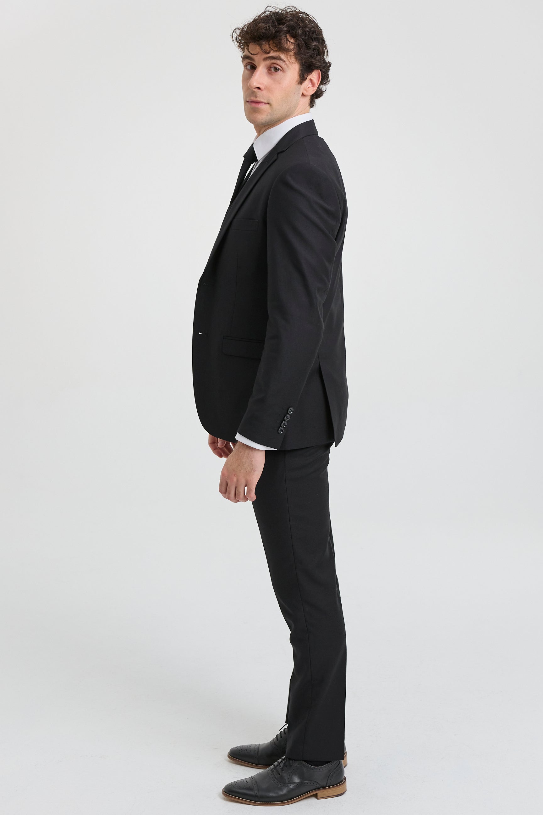 Paul Andrew Parker - Traje completo de hombre de 3 piezas negro, corte entallado, estilo clásico, ideal para porteros, funerales y luto.