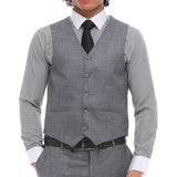 Traje de hombre de 3 piezas a cuadros grises y azules con chaleco y pantalón en contraste, ideal para bodas y graduaciones.